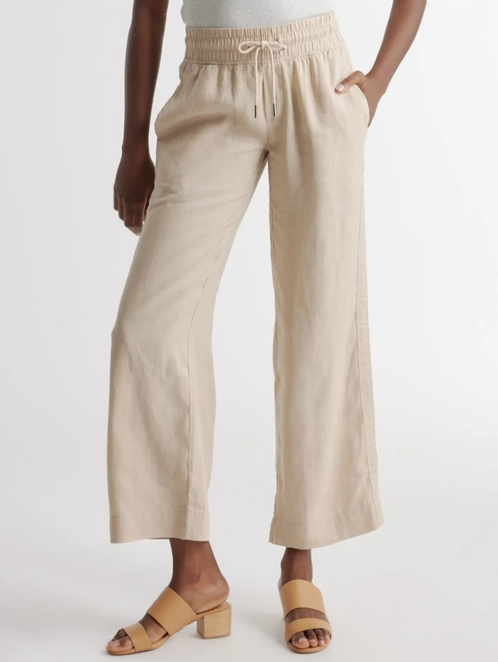 Quince 100% European Linen Wide-Leg Pants Driftwood Large Regular